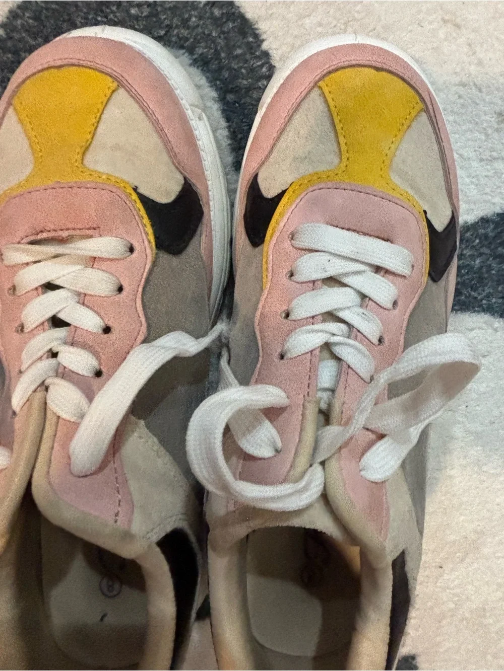 Source Unknown Pink, Yellow & Beige Platform Chunky Sneakers